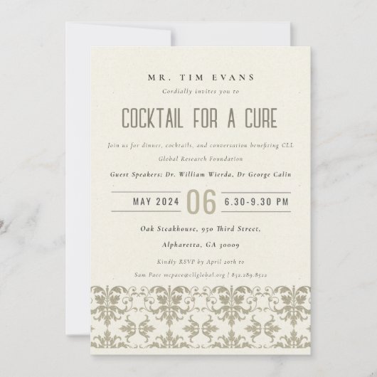 Formele zilveren damasten cocktail seminar gebeurt kaart (Voorkant)