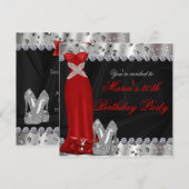 Formele zilveren rode jurk & hoge hakken feest uit kaart (Voorkant / Achterkant)