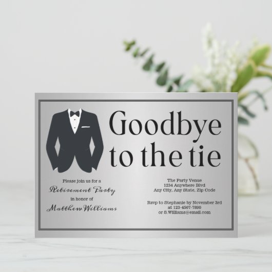 Formele Zilveren Zwart Stropdas Tuxedo Retirement  Kaart (Staand voorkant)