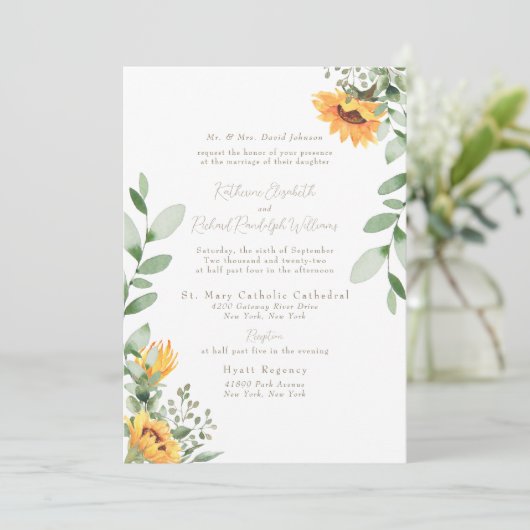 Formele Zonnebloem Bruiloft Bruid Ouders Gouden Te Kaart (Staand voorkant)