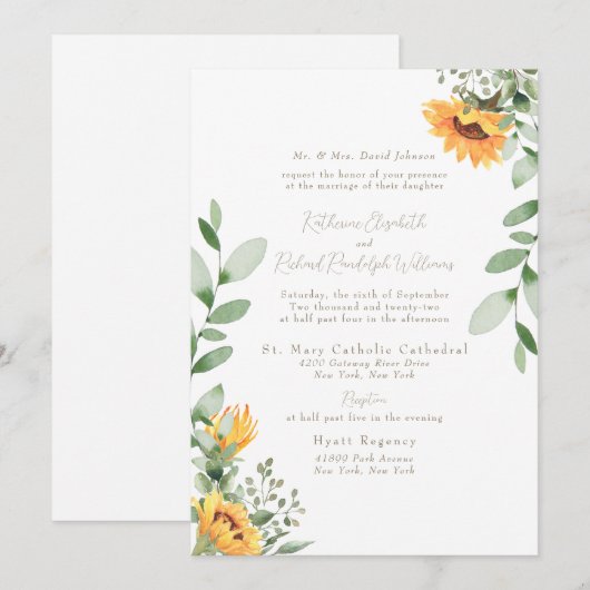 Formele Zonnebloem Bruiloft Bruid Ouders Gouden Te Kaart (Voorkant / Achterkant)