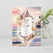 Formele Zonszon Strand Bruiloft Save The Date (Staand voorkant)