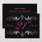Formele Zwart 21e Verjaardag Uitnodiging (Voorkant / Achterkant)