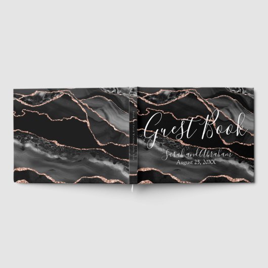 Formele Zwart Agaat Roos Gouden Glitter Bruiloft Gastenboek (Volledig)