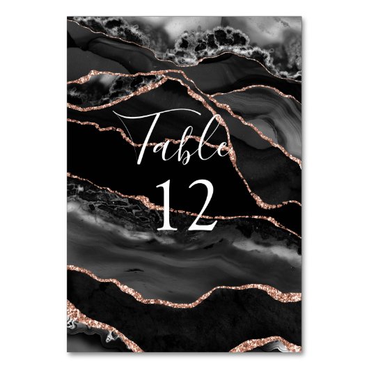 Formele Zwart Agaat Roos Gouden Glitter Tafel Kaar Kaart (Voorkant)