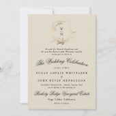 Formele Zwart & Crème Monogram Gouden Krans Bruilo Kaart (Voorkant)