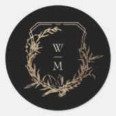 Formele Zwart & Crème Monogram Gouden Krans Bruilo Ronde Sticker (Voorkant)