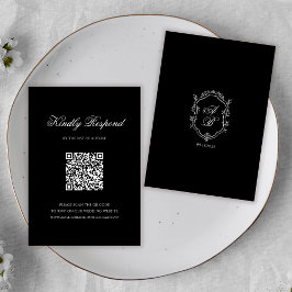 Formele Zwart QR Code Monogram Crest Bruiloft RSVP Kaartje