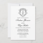 Formele Zwart & Wit Blad Crest Monogram Bruiloft Kaart (Voorkant)