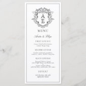 Formele Zwart & Wit Blad Crest Monogram Bruiloft Menu (Voorkant)
