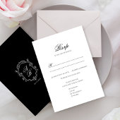 Formele Zwart & Wit Bloemen Monogram Crest Bruilof RSVP Kaartje