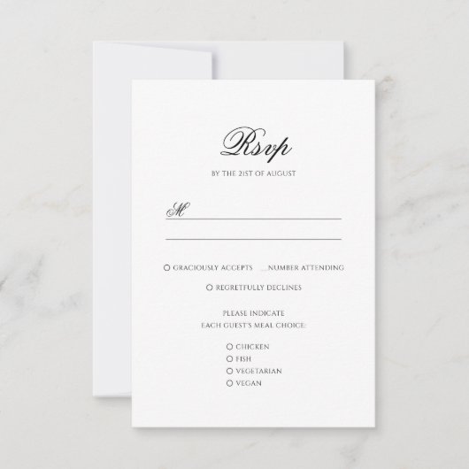 Formele Zwart & Wit Bloemen Monogram Crest Bruilof RSVP Kaartje (Voorkant)