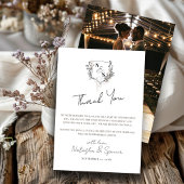 Formele zwart-wit bloemenkam monogram bruiloft bedankkaart