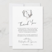 Formele zwart-wit bloemenkam monogram bruiloft bedankkaart (Voorkant)