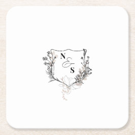 Formele zwart/wit Bloemkam Monogram Huwelijk Kartonnen Onderzetters