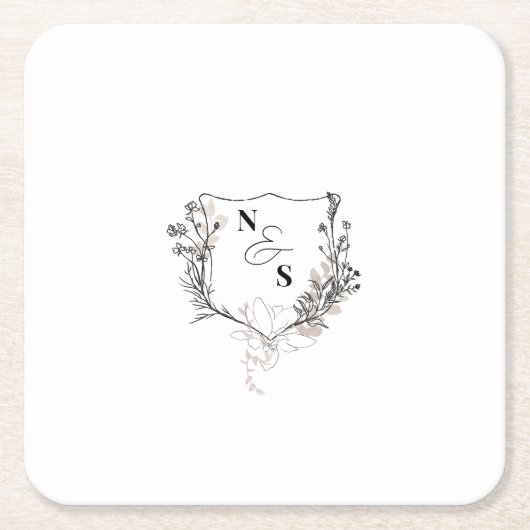 Formele zwart/wit Bloemkam Monogram Huwelijk Kartonnen Onderzetters (Voorkant)