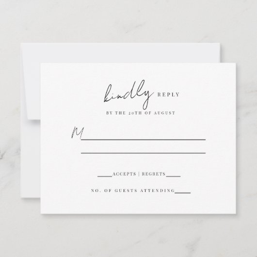 Formele zwart/wit Bloemkam Monogram Huwelijk RSVP Kaartje (Voorkant)