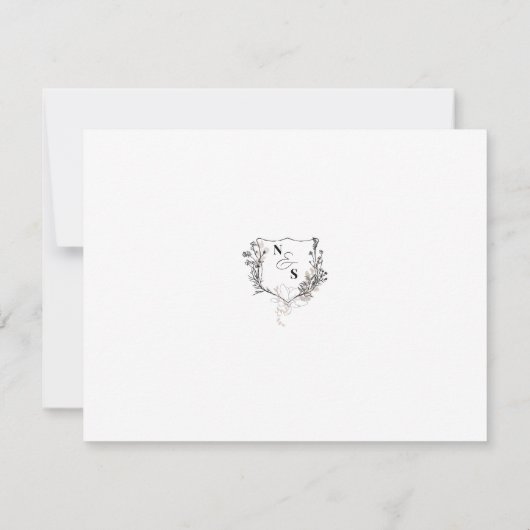 Formele zwart/wit Bloemkam Monogram Huwelijk RSVP Kaartje (Achterkant)