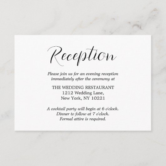 Formele zwart-wit bruiloft receptie informatiekaartje (Voorkant)