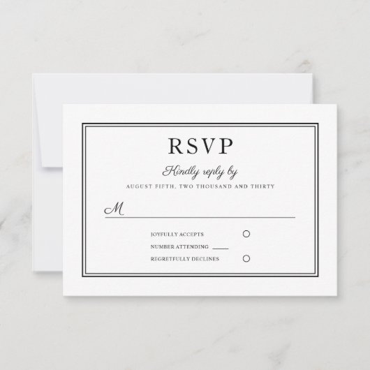 Formele zwart-wit bruiloft RSVP Kaart (Voorkant)
