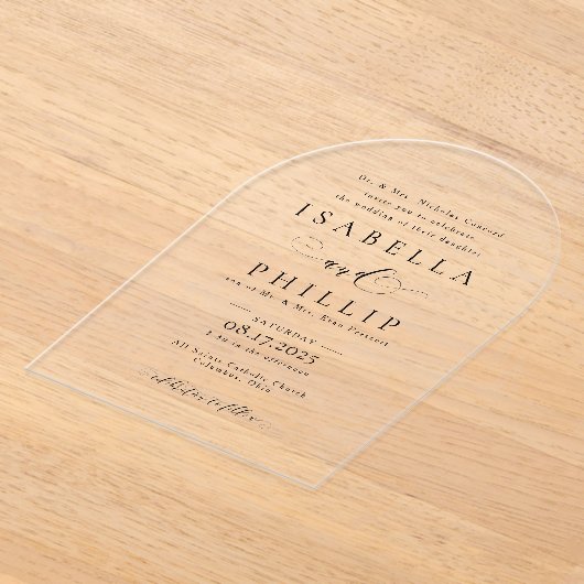 Formele zwart-wit elegante bruiloft acryl uitnodigingen (Laagn)