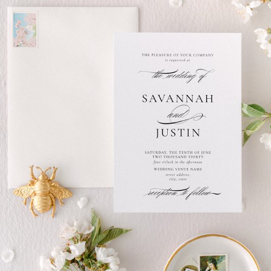 Formele zwart-wit kalligrafie bruiloft kaart