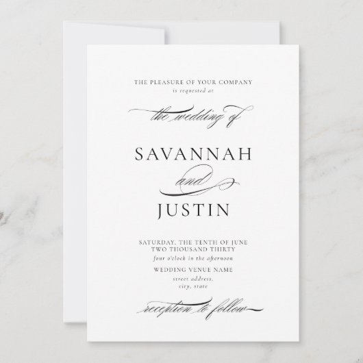 Formele zwart-wit kalligrafie bruiloft kaart (Voorkant)