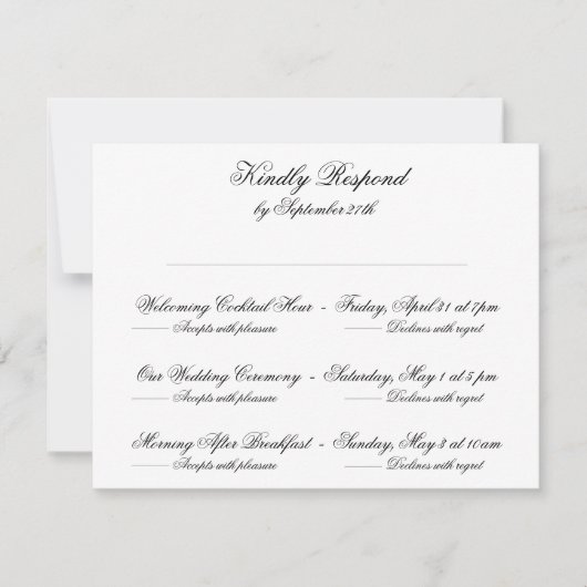Formele Zwart & Wit Klassieke Bruiloft Multi-Event RSVP Kaartje (Voorkant)