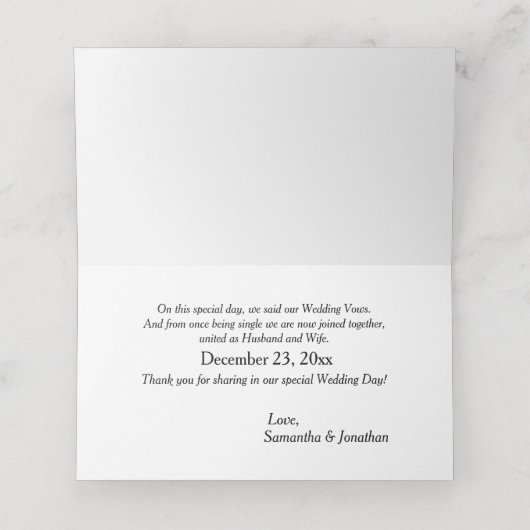 Formele Zwart Wit Liefde Bruiloft Plaats Kaart Plaatskaartje (Binnenkant ongevouwen)