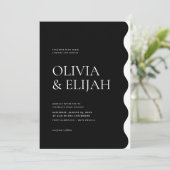 Formele Zwart & Wit Moderne Golvende Bruiloft Kaart (Staand voorkant)