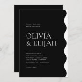 Formele Zwart & Wit Moderne Golvende Bruiloft Kaart (Voorkant / Achterkant)