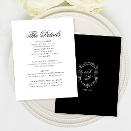 Formele zwart-wit monogram bruiloft details informatiekaartje