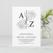 Formele zwart-wit monogram bruiloft kaart (Staand voorkant)