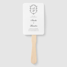 Formele Zwart Wit Monogram Crest Bruiloft Programm Handwaaier
