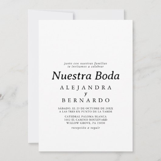 Formele Zwart Wit Nuestra Boda Spaans Bruiloft Kaart (Voorkant)