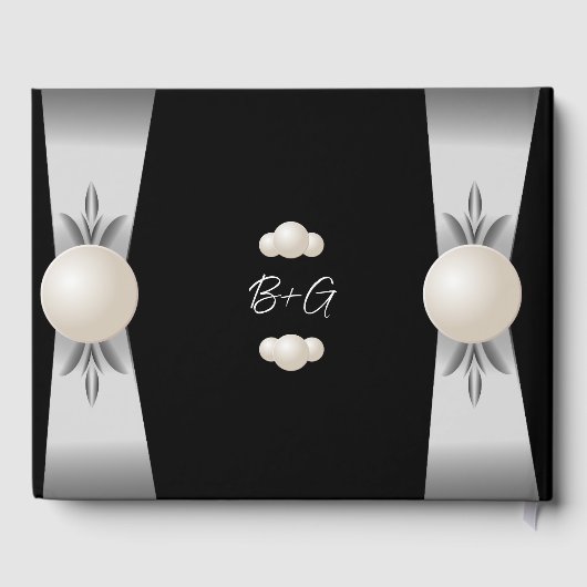 Formele Zwart & Wit Parel Lint Bruiloft Gastenboek (Achterkant)