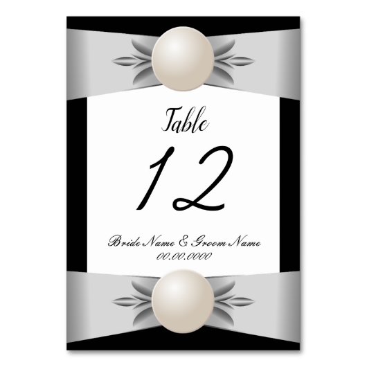 Formele Zwart & Wit Parel Lint Bruiloft Kaart (Voorkant)