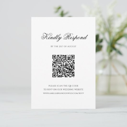 Formele Zwart-wit QR Code Monogram Bruiloft RSVP Kaartje (Staand voorkant)