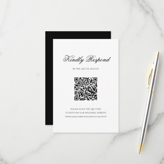 Formele Zwart-wit QR Code Monogram Bruiloft RSVP Kaartje (Voorkant / Achterkant in situ)