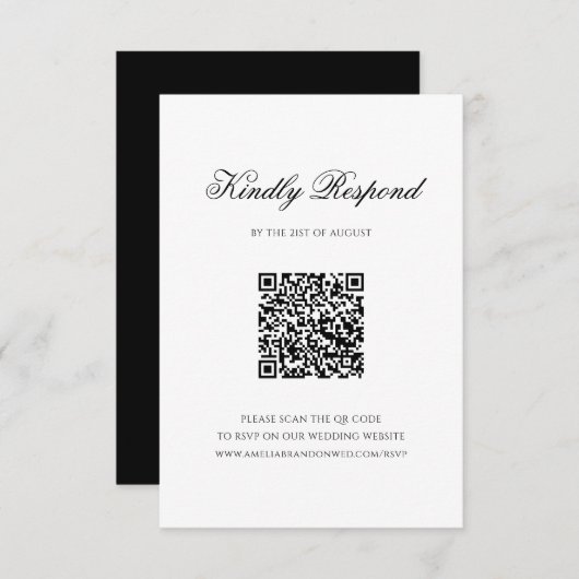 Formele Zwart-wit QR Code Monogram Bruiloft RSVP Kaartje (Voorkant / Achterkant)