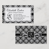 Formele zwart-wit Retro Damask Art Deco Style Visitekaartje (Voorkant / Achterkant)