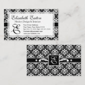Formele zwart-wit Retro Damask Art Deco Style Visitekaartje (Voorkant / Achterkant)