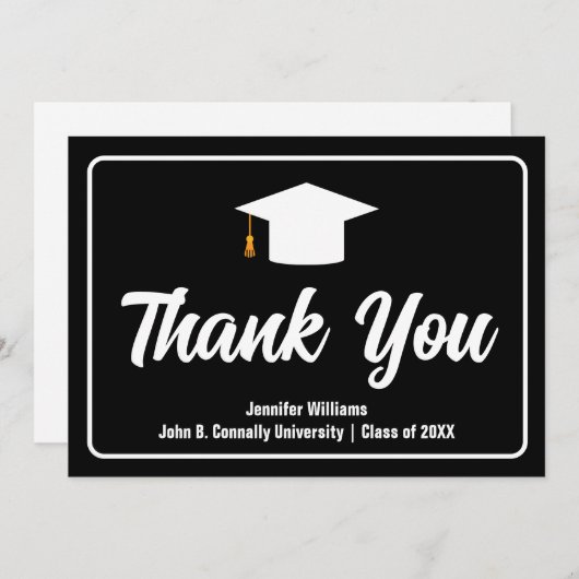 Formele Zwart Wit Typografie Custom Afstuderen Bedankkaart (Voorkant / Achterkant)
