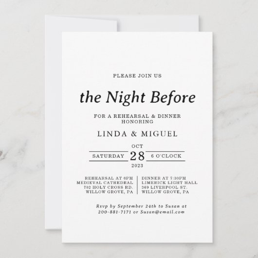 Formele zwart witte nacht voor repetitie diner kaart (Voorkant)
