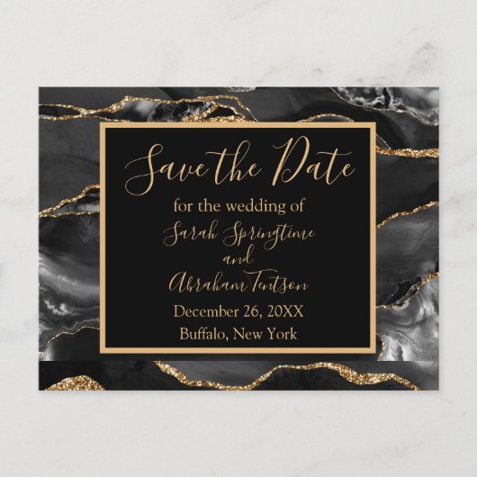 Formele zwarte agaat save the date-ansichtkaarten briefkaart (Voorkant)
