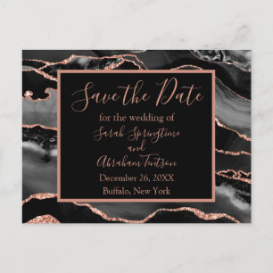 Formele zwarte agaat save the date-ansichtkaarten briefkaart