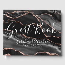 Formele Zwarte Agate Roze Gouden Glitter Bruiloft Gastenboek