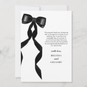 Formele zwarte boog lint elegante bruiloft bedankkaart (Achterkant)
