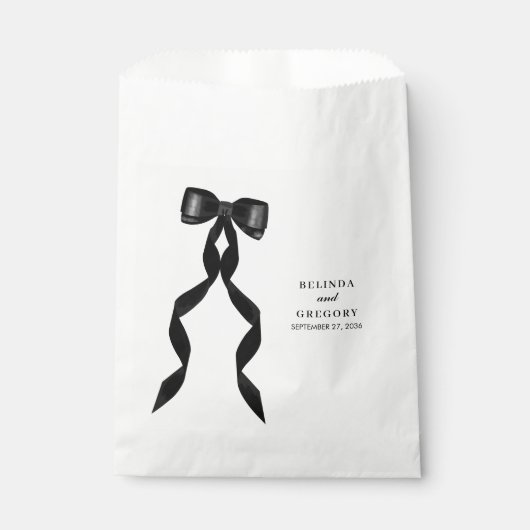 Formele zwarte boog lint elegante bruiloft bedankzakje (Voorkant)