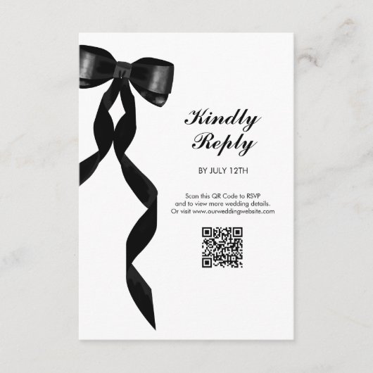 Formele zwarte boog lint elegante bruiloft informatiekaartje (Voorkant)